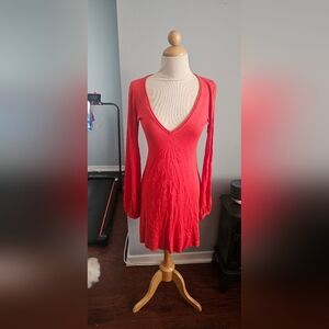 Free People Vibrant Coral Orange Long Sleeve Dress